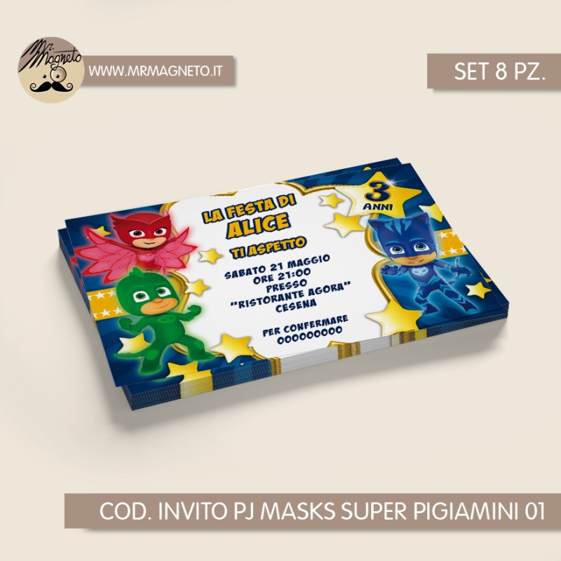 INVITI COMPLEANNO PJ Mask - Super pigiamini EUR 8,00 - PicClick IT