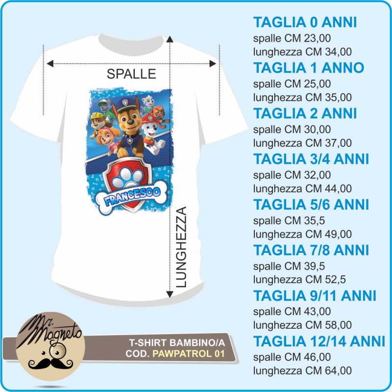 T shirt bambino personalizzata con nome personaggi paw patrol Bambino, T  Shirt Bambino - Fupies